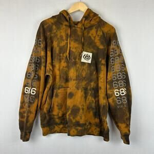 686 Hoodie Sweatshirt Pullover Fleece Orange Black Tie Dye Men's Size M